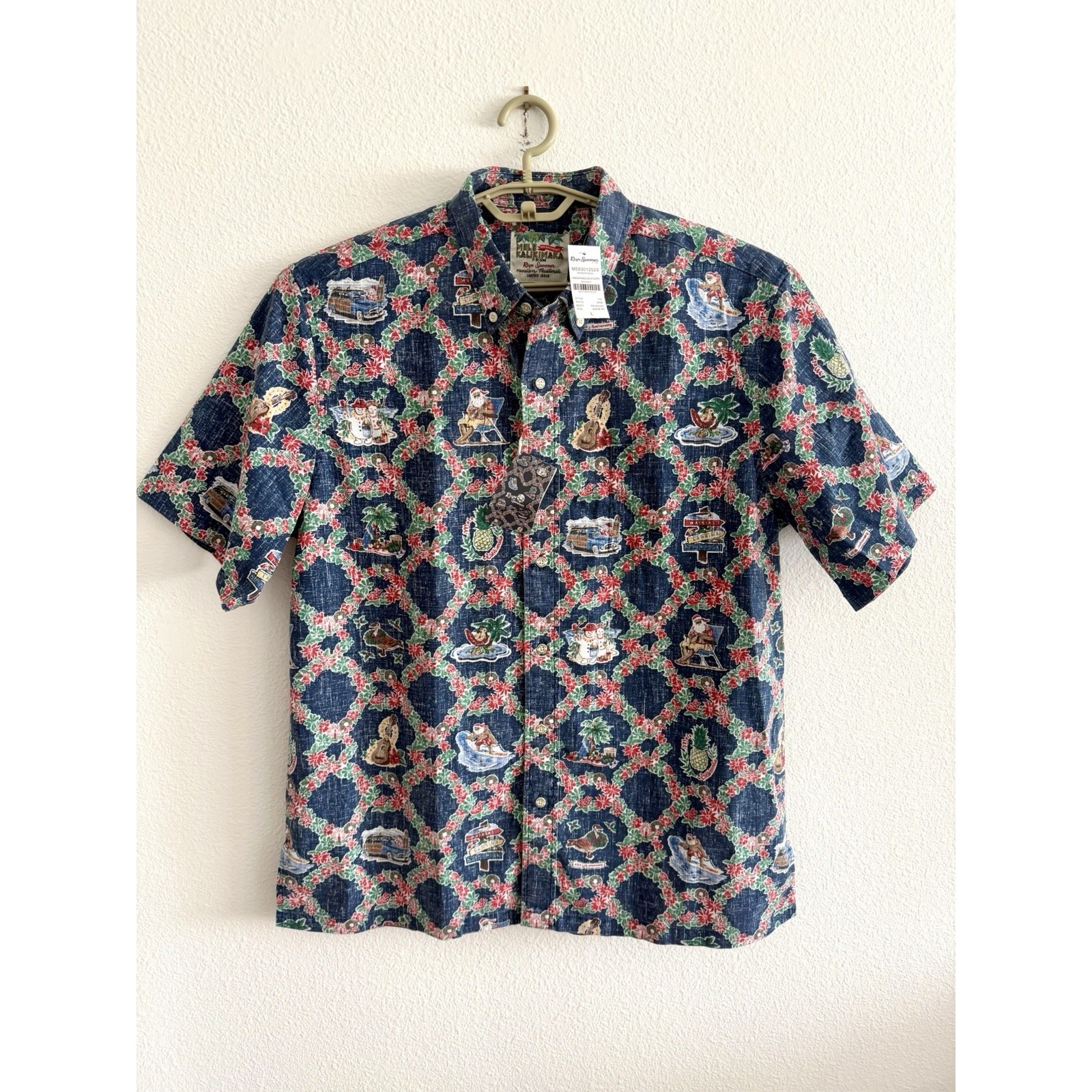 Reyn Spooner Christmas Hawaiian Shirt Nwt Sz L 40th Anniversary Blue Santa 2023